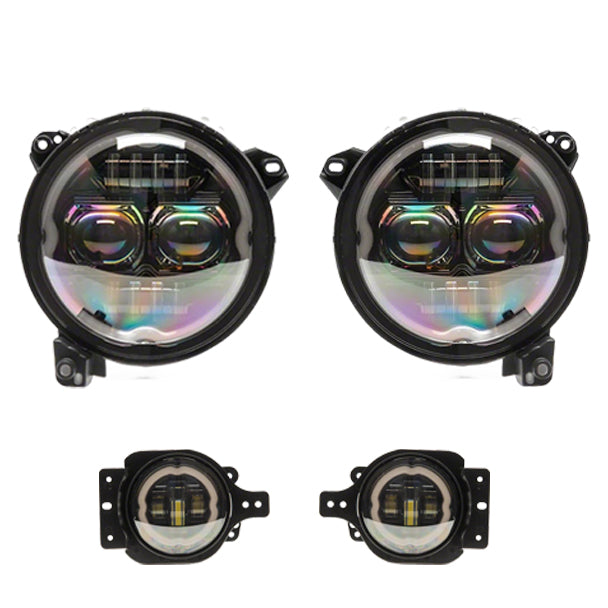 9-Inch RGB Halo LED Headlights and RGB Halo Fog Lights Package for Jeep Wrangler JL (2018-2024)